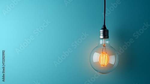 Edison Light Bulb Hanging on a Blue Background