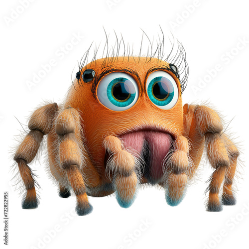 Isolated 3d cartoon funny spider a white background. stuffed friendly cute insect . A parody, a caricature. 3d cartoon colorful character. © Andrey Shtepa