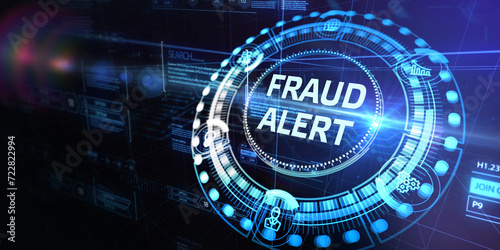Fraud Alert Caution Defend Guard Notify Protect Concept. 3d illustration photo