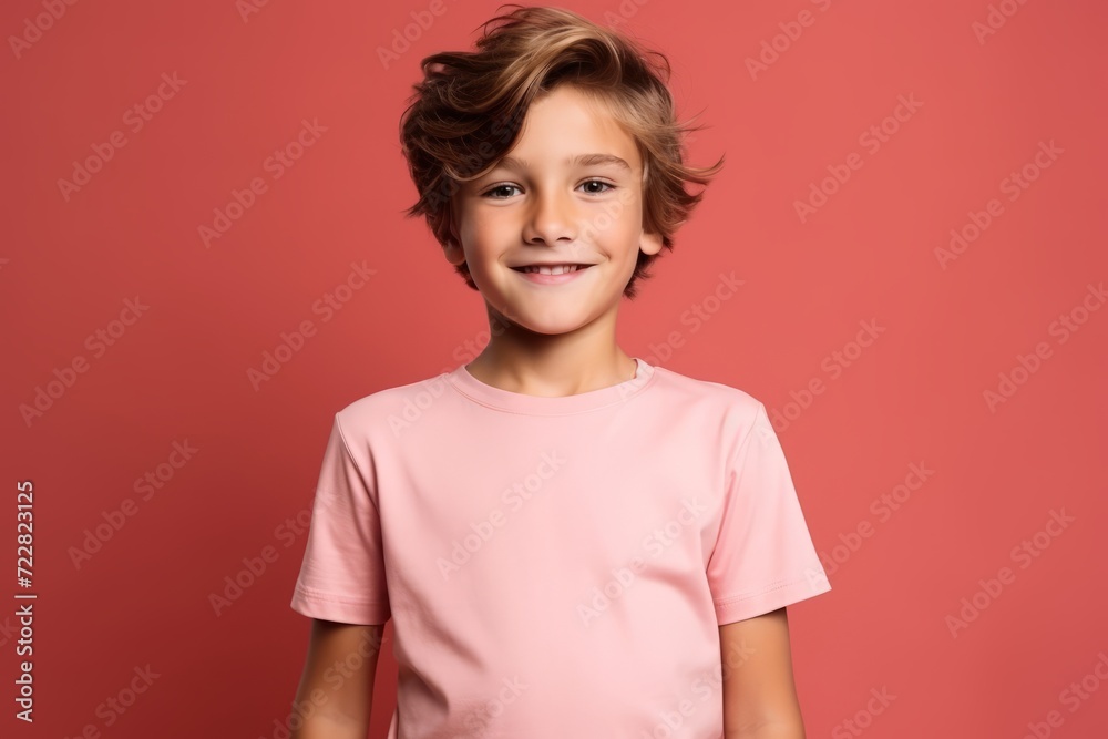 Portrait of a cute little boy in a pink t-shirt. Portrait of a cute little boy in a pink t-shirt.