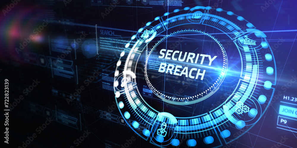 Obraz premium Security breach. Cyber security virus attack and breach. 3d illustration