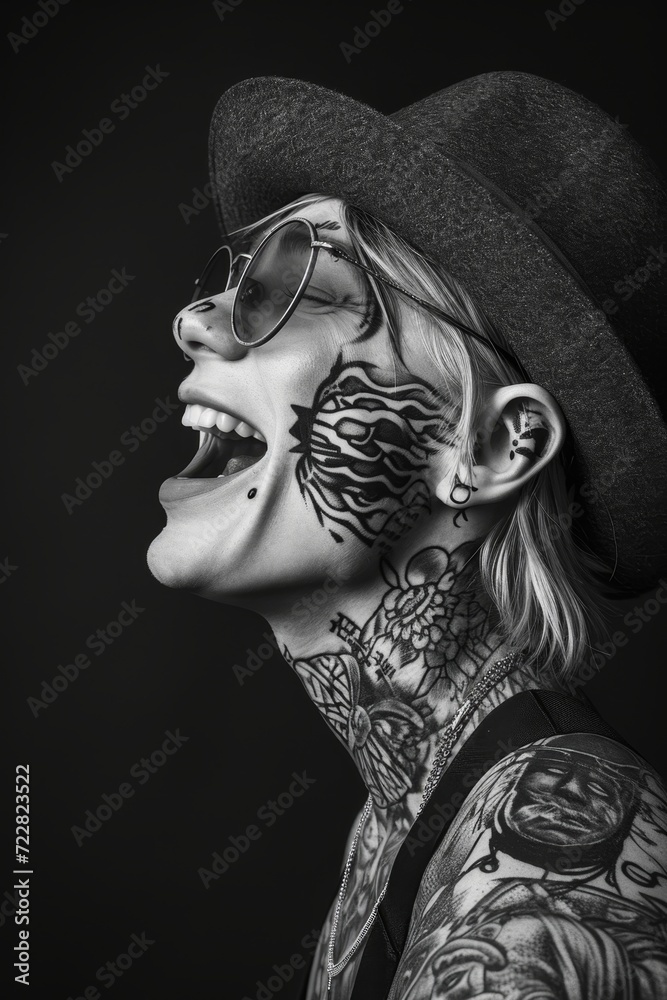 fashionable portrait of a young man with tattoos on a black background