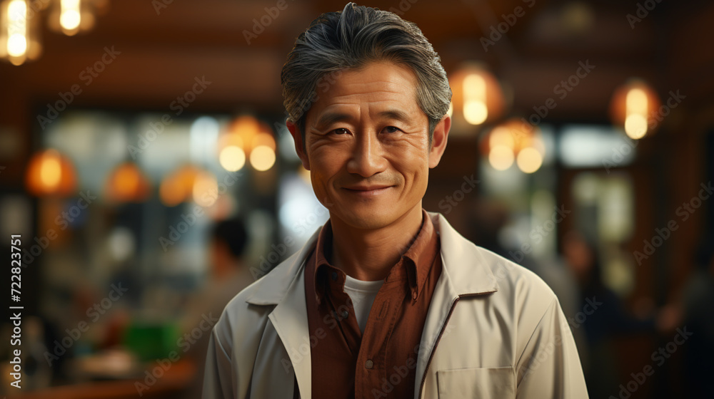 Smiling doctor standing in medical practice Smiling doctor standing in medical practice