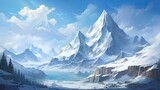 Snow-covered mountain peak meets the clarity of clear skies, creating a serene vista of pure natural beauty. Tranquil landscape, clear skies, serene vista. Generated by AI.