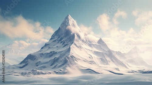 Snow-clad mountain peak blends with the clarity of clear skies, offering a serene and awe-inspiring view of natural beauty. Tranquil landscape, snow-clad peak, clear skies. Generated by AI.