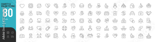 Charity and Volunteering Editable Icons set. Vector illustration in modern thin line style of philanthropic icons: almsgiving, helping those in need, donation, contribution, humanism, altruism.
 photo