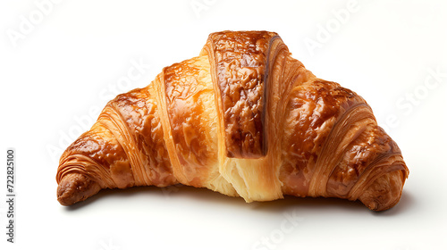 Single plain croissant on white background. Generative AI illustration
