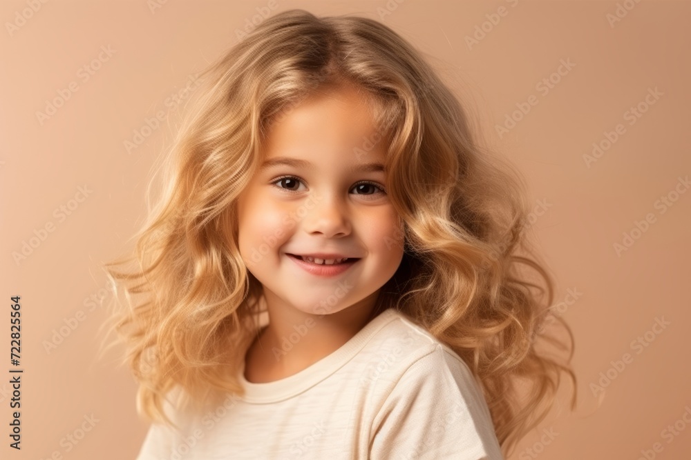 Portrait of a cute little girl with curly hair over beige background Portrait of a cute little girl with curly hair over beige background