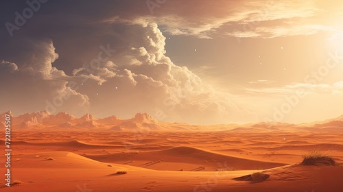 The tranquil expanse of a solitary desert landscape adorned with endless sand dunes beneath the vast, open sky, a testament to nature's untouched grandeur. Generated by AI.