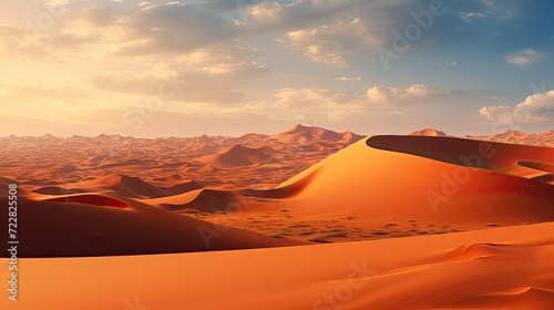 Endless sand dunes stretch across a solitary desert landscape under the vast, open sky, a captivating view of untouched wilderness and boundless horizons. Generated by AI.