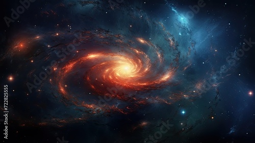 Billions of stars illuminate the cosmic canvas of a mesmerizing spiral galaxy in the vast expanse of deep space, a celestial portrait depicting the beauty and scale of the universe. Generated by AI.