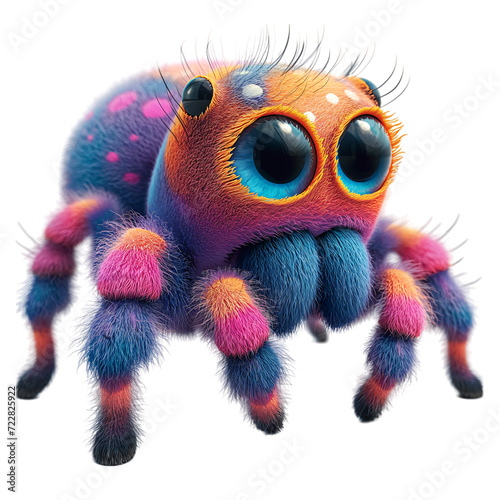 Isolated 3d cartoon funny spider a white background. stuffed friendly cute insect . A parody, a caricature. 3d cartoon colorful character.