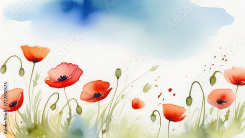 red watercolor poppies on a white background