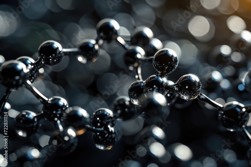 Covalent molecules simulated with soft focus on black background.
