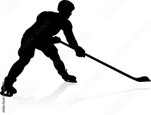 A highly detailed silhouette ice hockey player