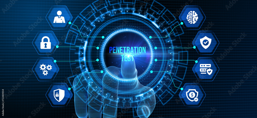 PENETRATION TEST inscription, cyber security concept. 3d illustration