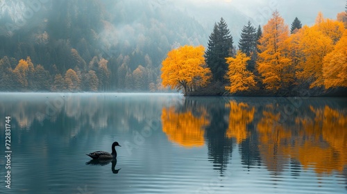 cygne noir posé sur un lac en automne photo