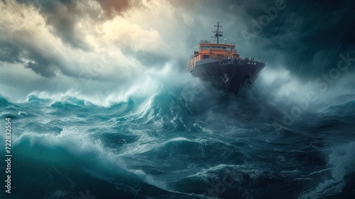 storm over the sea, cargo ship in a storm