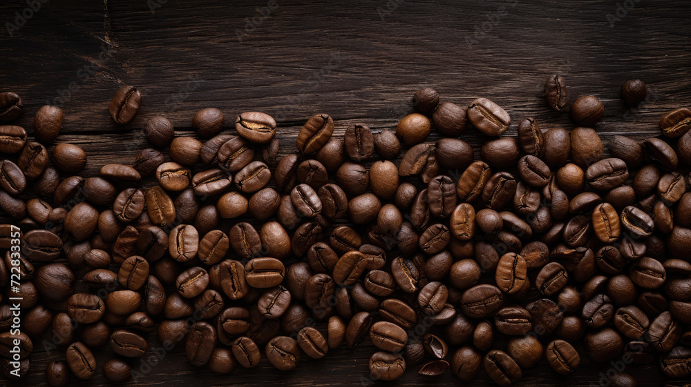 Fototapeta premium Top-View Coffee Beans on Rustic Table