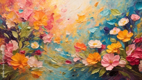 Abstract impressionist depiction of spring and summer vivid colored flowers.