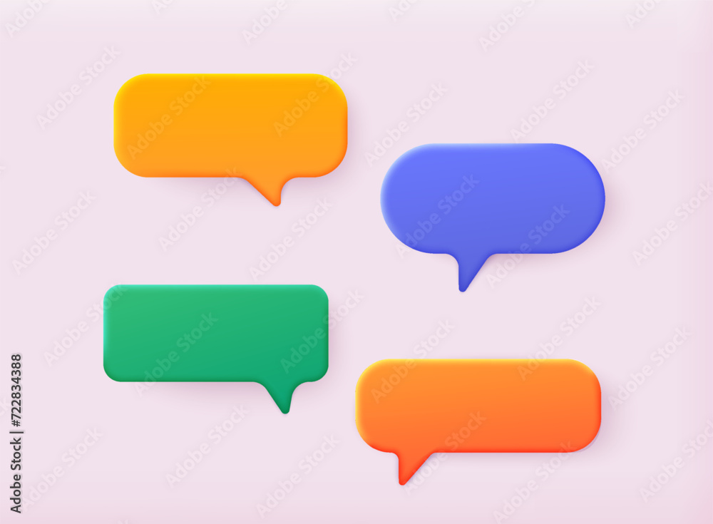 Set of 3d speak bubble. Chatting box, message box. 3D Web Vector Illustrations. Set of 3d speak bubble. Chatting box, message box. 3D Web Vector Illustrations.