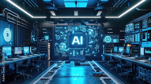 High Tech Lab with AI Chip and surrounded by various electronic devices  AI  Artificial Intelligence concept background