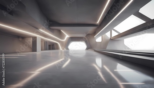 3d render of abstract futuristic architecture with empty concrete floor © gangiskhan