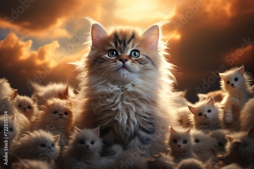 group of cute soft kittens generative ai