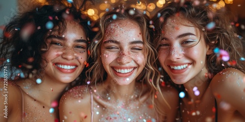 A joyful gathering: friends celebrate with confetti, laughter and togetherness, creating moments of happiness in the night.