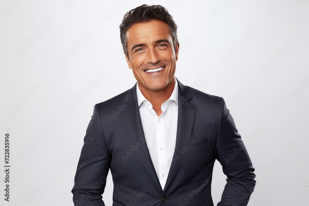 Portrait of happy mature businessman smiling and looking at camera against grey background Portrait of happy mature businessman smiling and looking at camera against grey background