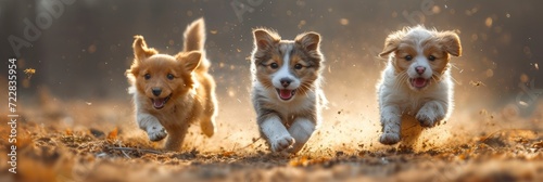 Friends Fluffy Cat Cheerful Dog Running, Desktop Wallpaper Backgrounds, Background HD For Designer