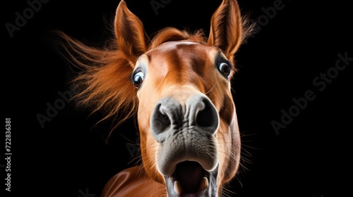 Studio portrait of shocked horse with surprised eyes