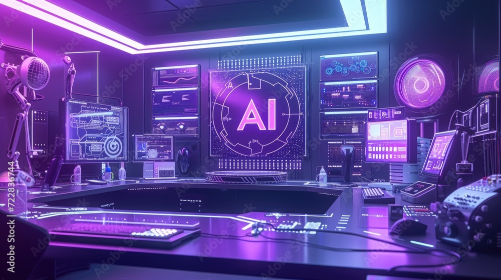 High Technology Lab with AI Chip and surrounded by various electronic devices, AI, Artificial Intelligence concept background High Technology Lab with AI Chip and surrounded by various electronic devices, AI, Artificial Intelligence concept background