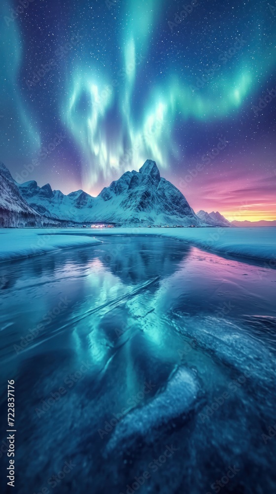 The northern lights dye the Norwegian sky.