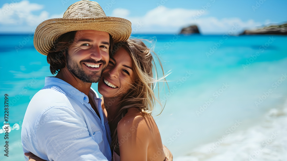 Couple in love on vacation on an island by the ocean
