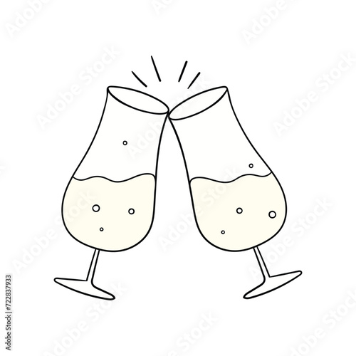 Outline illustration Champagne. Hand drawn sketch