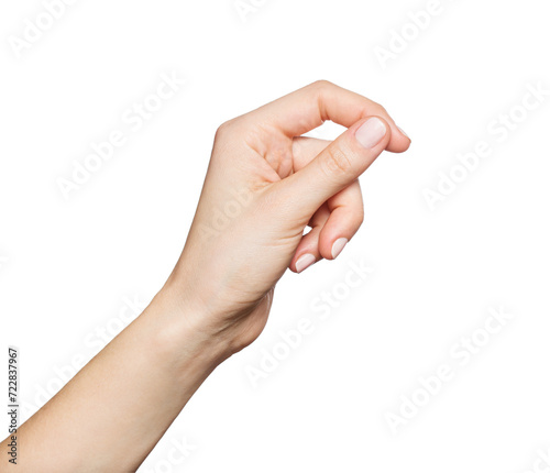 Woman's hand holding something. Transparent PNG