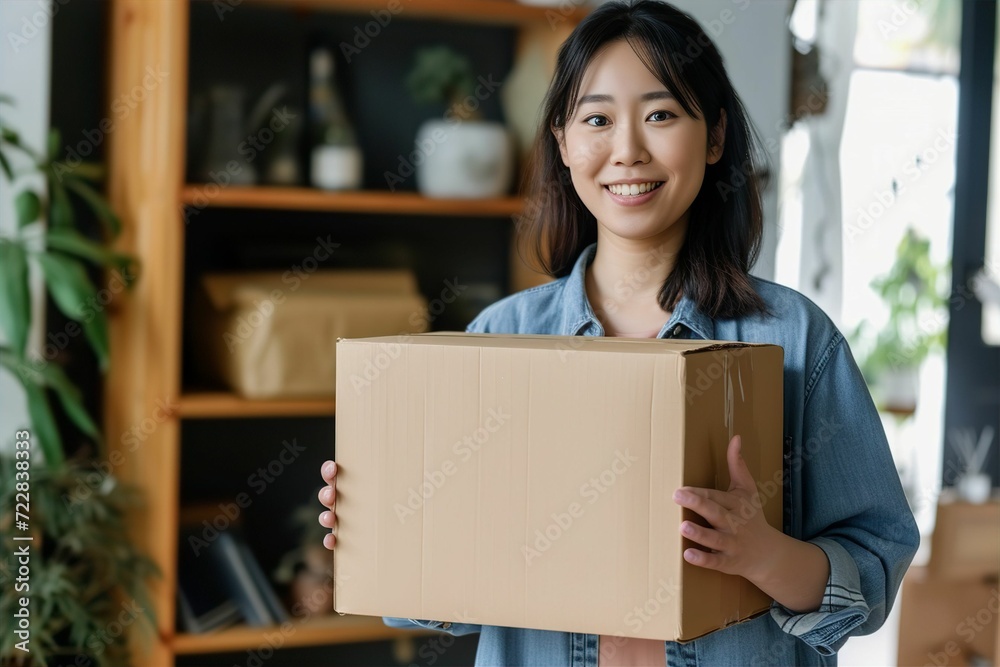 引っ越しで段ボールを持つ日本人女性(新生活・新居・進学・荷造り・荷物) 引っ越しで段ボールを持つ日本人女性(新生活・新居・進学・荷造り・荷物)
