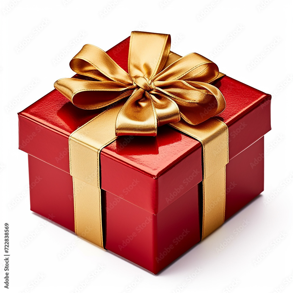 Red gift box with golden bow. Isolated on white background. Red gift box with golden bow. Isolated on white background.