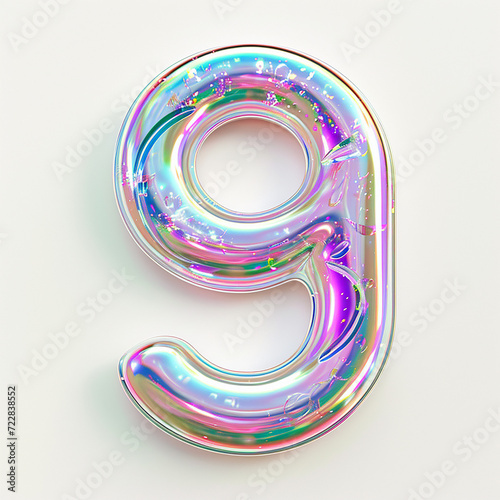 Glossy metallic number 9 isolated on white background. 3d rendered font.