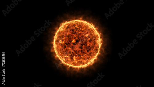 Fiery sun illustration with solar flares suitable for space and science themes animated.