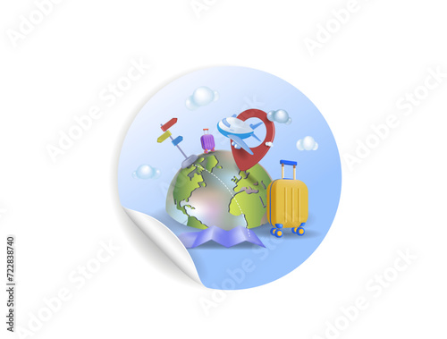 The concept of tourism, vacation planning, ticket booking
and passenger service. 3d vector illustration. Stickers, banners
