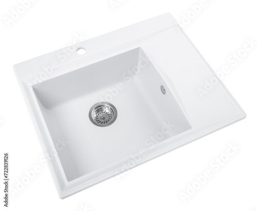 white stone kitchen sink isolated