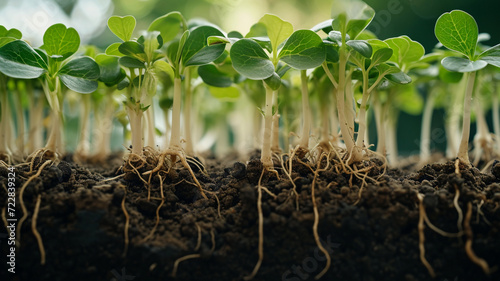 Planting young lettuce seedlings in the soil. Healthy organic food concept.