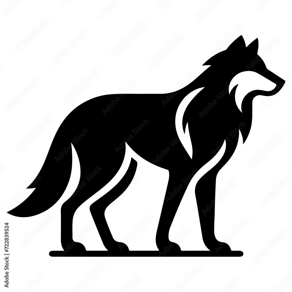 Fototapeta premium minimal wolf silhouette vector, black color silhouette, white background