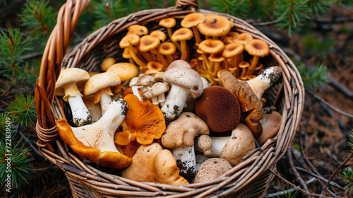 Variety of mushrooms in basket