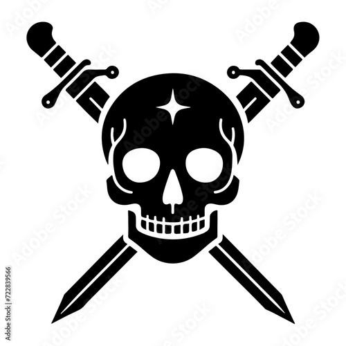 skull with crossed sord vector icon, clipart, symbol, black color silhouette photo