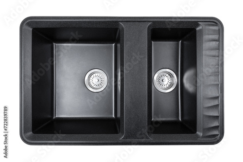 black stone kitchen sink two bowls isolated
