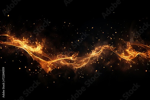 Sparks and embers flying up in the dark sky, creating a dazzling light effect on a black background