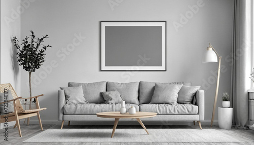 Mockup frame in living room interior  3d rend